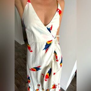 Farm Rio Macaw Parrot Print Wrap Dress